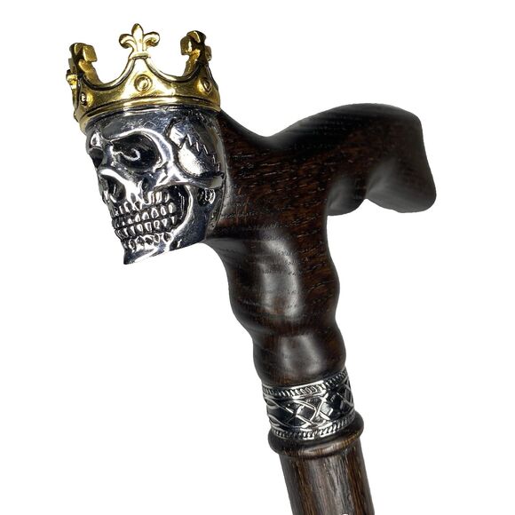 ASTEROM Walking Cane Skull King Crown Handle 35in Oak Wood Ergonomic Handmade - Picture 2 of 15